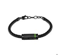 Bracelet Homme PADDOCK Cuir Tressé et Acier Noir Résine Verte Mousqueton et Vert