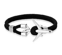 Bracelet Homme Paracord Avion Ancre Argent Noir-19cm