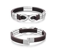 Bracelet Homme Personnalisé Cuir Infini - Cadeau Fête des Pères Gravé avec 2 à 6 Prénoms - Bracelet Couple Homme pour Papa Mari Petit Ami Grand-père Anniversaire Noël (Marron, 3 Noms)