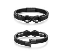 Bracelet Homme Personnalisé Cuir Infini - Cadeau Fête des Pères Gravé avec 2 à 6 Prénoms - Bracelet Couple Homme pour Papa Mari Petit Ami Grand-père Anniversaire Noël (Noir, 3 Noms)