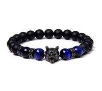 Bracelet Homme Pierre Naturelle, 7 Chakra Naturel Bleu Oeil De Tigre Pierre Élastique Bracelets Perles Stretch Noir Bracelet Boho Yoga Charme Loup Animal Bijoux Femmes Hommes Cadeau