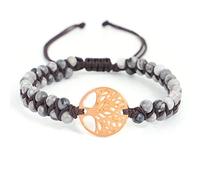 Bracelet Homme Pierre Naturelle, 7 Chakra Pierres Naturelles Perles Bracelet en Marbre Gris Réglable Double Couche Bracelet Or Arbre De Vie Bijoux pour Femmes Couple Cadeau De Vacances