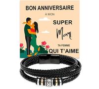 Bracelet Homme Pour Mon Mari en Cuir Tressé avec Acier Inoxydable Poli de Très Haute Qualité Idée Cadeau pour Lui Anniversaire ou Noël - Coffret avec DÉDICACE incluse (Bracelet Mari 1)