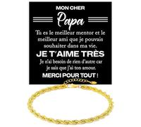Bracelet Homme pour Papa Corde Finition Or 18k en Argent Sterling 925 Cadeau Anniversaire Noël Cadeaux pour lui Fête des Pères - Coffret avec DÉDICACE inclus (papa corde d'or 4)