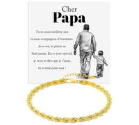 Bracelet Homme pour Papa Corde Finition Or 18k en Argent Sterling 925 Cadeau Anniversaire Noël Cadeaux pour lui Fête des Pères - Coffret avec DÉDICACE inclus (papa corde d'or 7)