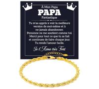 Bracelet Homme pour Papa Corde Finition Or 18k en Argent Sterling 925 Cadeau Anniversaire Noël Cadeaux pour lui Fête des Pères - Coffret avec DÉDICACE inclus (papa corde d'or 2)