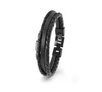s.Oliver Bracelet en acier inoxydable carbone/cuir pour homme, 20+1,5 cm, argent, Livré en boîte cadeau,