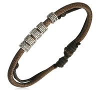 Bracelet homme - ZENSE - Cuir clair et anneaux couleur acier - Ajustable 16cm à 26cm - ZB0058-A