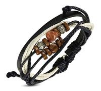 Bracelet homme - ZENSE - Cuir noir, multi-cordes - Ethnique - Ajustable 18cm à 24cm - ZB0078-A