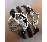 Bracelet Hunger Games noir avec oiseau et arc