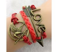 Bracelet Hunger Games - Rouge - Oiseau - Flèche - Simili - Cuir - 3.5 cm de diamètre - 16 cm de longueur