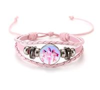 Bracelet Huntrix - Bijou Fantaisie en Cuir Synthétique Rose, Bracelet K-pop Tendance Unisexe avec Médaillon Illustré, Accessoire Mode Coréenne, Cadeau Fan de Musique Golden KPOP demons hunter