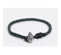 Bracelet - Icon Brand - Tressé en cuir noir - Motif tête de Bouddha - 1.5 cm x 1 cm - Mixte