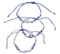 Bracelet Œil Bleu 3pcs en Alliage et Wax String Halloween Mystérieux | Design Classique et Élégant, Confortable au Poignet, pour Anniversaire et Rassemblements, Style Féminin