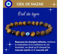 Bracelet Œil de Nazar en Pierres Naturelles - Protection Contre le Mauvais Œil, Confiance et Énergie Positive - Œil de Tigre, Obsidienne, Labradorite - Bijou Mixte Élastique 16-18 cm (Oeil de Tigre)