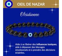 Bracelet Œil de Nazar en Pierres Naturelles - Protection Contre le Mauvais Œil, Confiance et Énergie Positive - Œil de Tigre, Obsidienne, Labradorite - Bijou Mixte Élastique 16-18 cm (Obsidienne)