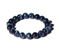 Bracelet œil de tigre bleu de 10 mm pour homme et femme, convient pour poignet de 17,8 à 19 cm | Protection contre le mal | Soulage l'anxiété, le stress et la peur | Pierre de naissance naturelle pour