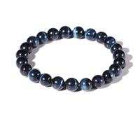 Bracelet œil de tigre bleu de 8 mm pour homme et femme | Convient aux poignets de 16,5 à 19 cm | Protection contre le mal | Soulage l'anxiété, le stress et la peur | Pierre de naissance naturelle pour