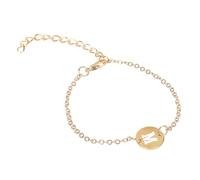 Bracelet Initial Personnalisé en Acier Inoxydable Plaqué Or - Lettre avec Breloques, Pièce Délicate, Disque Délicat pour Femmes et Filles - Avec Anneaux (M, One Size)