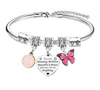 Bracelet inspirant avec lettre initiale A-Z « You are Amazing » - 26 lettres de l'alphabet - Bracelet à breloques papillon pour fille et femme - Cadeau d'anniversaire, taille unique, Acier inoxydable