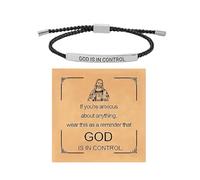 Bracelet inspirant « Dieu est aux commandes » en acier inoxydable, bracelet tressé réglable avec inscription Mqj843 (B, 26cm)