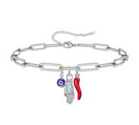 Bracelet italien en forme de corne Bracelet « œil maléfique » Mano Cornuta | Bracelet en acier inoxydable « piment rouge » Bijou de protection contre le mauvais œil, amulette Cornicello porte-bonheur