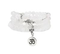 Bracelet Japa Mala 108 perles, collier à breloque Bouddha avec breloque symbole OM Yoga pour homme ou femme (Jade blanche (White Jade))