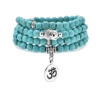 Bracelet Japa Mala 108 perles, collier à breloque Bouddha avec breloque symbole OM Yoga pour homme ou femme (Turquoise verte (Green Turquoise))