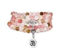 Bracelet Japa Mala 108 perles, collier à breloque Bouddha avec breloque symbole OM Yoga pour homme ou femme (Tourmaline pastèque (Watermelon Tourmaline))