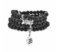 Bracelet Japa Mala 108 perles, collier à breloque Bouddha avec breloque symbole OM Yoga pour homme ou femme (Lave (Lava))