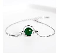 Bracelet Jonc Argent Femme,Bracelet Chaîne Réglable en Argent Sterling avec Perles D'Agate Verte Bracelets D'Amitié Simple Cadeau S925 Bijoux en Argent pour Femme Petite Amie Femme