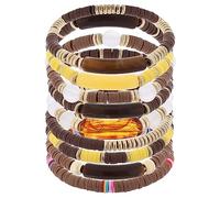 Bracelet jonc en bambou pour femme - Gros bracelet incurvé empilable avec perles colorées en acrylique transparent - Bracelets d'amitié extensibles - Cadeau pour meilleurs amis, couples, membres de la