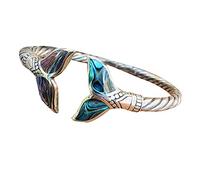 Bracelet jonc en coquille d'ormeau et queue de sirène en argent, chaîne à main ouverte réglable, bijoux de style marin durables, cadeau de Saint Valentin pour fille