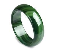 Bracelet Jonc en Jade, Bracelets en Agate Verte pour Femme, Bracelets en Calcédoine Vert Herbe, Bracelet en Jade Élargi Et Épaissi, Porte Chance, pour Femme, avec Boîte À Bijoux,A-58mm