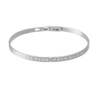 Bracelet JONC en Laiton Argenté - Message : Loin des Yeux, PRES du Coeur