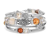 Bracelet jonc en perles d'argent pour femme fait à la main style bohème avec perles de cristal, Cuivre Métal Pierre, Agate