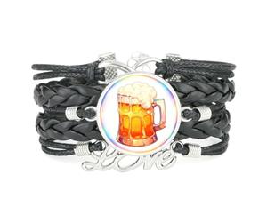 Bracelet Jonc Ethnique En Cuir Tressé, Ajustable, Effet Diffraction Spectrale, Idéal Pour Un Festival De La Bière Ou Un Anniversaire. Accessoire D'Amour, Pour Noël Ou Toute Autre Occasion. Noir.