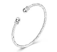 Bracelet jonc givré en Argent Sterling 925, Bracelets Ouverts Simples à la Mode, Bijoux de Manchette à Deux Perles pour Femmes