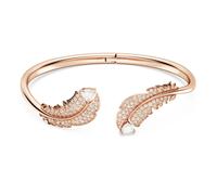 Bracelet-jonc Nice, Plume, Blanc, Placage de ton or rosé S