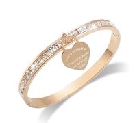 Bracelet jonc pour femme en or 18 carats avec breloque en forme de cœur plaqué or 18 carats - Petits bracelets suspendus empilables avec zircone cubique imitation diamant - 16,5 cm, one size, Acier