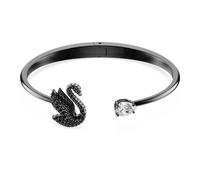 Bracelet-Jonc Swan, Cygne, Noir, Métal Plaqué Ruthénium