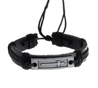 Bracelet jonc tendance en alliage avec croix en cuir
