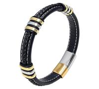 Bracelet Jonc Unisexe En Cuir Tressé Noir Pour Homme, Avec Fermoir Magnétique. Bijou Artisanal En Cuir Véritable. Idée Cadeau Pour Papa, Petit Ami, Mari Ou Couple. Couleur : 3. Taille : 19 Cm.