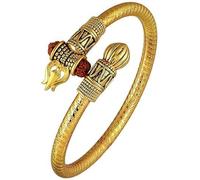 Bracelet Kada en laiton de qualité supérieure conçu en mahadev Om en forme de trishul composé de Rudraksha en Damroo pour homme et femme - Lot de 1 bracelet réglable de taille unique