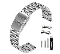 Bracelet Kai Tian en acier inoxydable - 20-22 mm - Argent et or - Homme et femme - Coude droit - Double boucle déployante - Sécurité