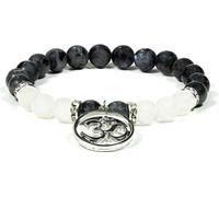 Bracelet labradorite/agate blanche avec OM -- 8mm