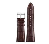 Bracelet large en cuir pour homme, 22/23/24/26/28 mm, longueur 20 cm, avec boucle ardillon et boucle papillon, accessoires remplaçables,Boucle marron argentée,26 mm