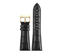 Bracelet large en cuir pour homme, 22/23/24/26/28 mm, longueur 20 cm, avec boucle ardillon et boucle papillon, accessoires remplaçables,Boucle en or noir,26 mm