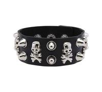 Bracelet large en cuir punk gothique avec clous tête de mort pour homme et femme Style alternatif Accessoire de bijoux, As show