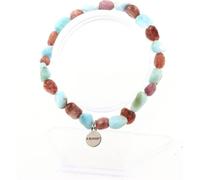 Bracelet Larimar de République dominicaine + rubis du Brésil, taille adaptable